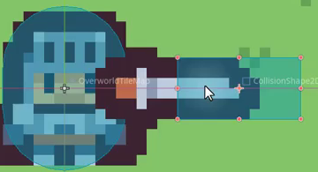 How to Build a Godot Weapon System With Mouse Aiming 21 A cyan rectangular collision shape is positioned around the tip of the sword sprite, marking the area that will detect enemy hits.