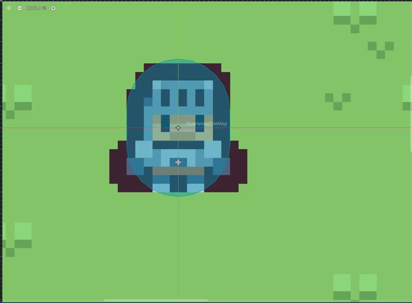 How to Build a Godot Weapon System With Mouse Aiming 26 Godot 2D viewport showing the PlayerWeapons Node2D positioned around the player character's torso.