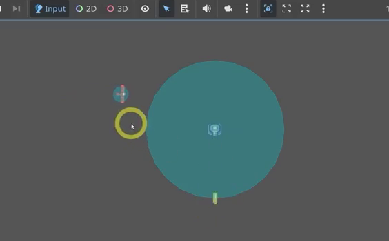 Running game showing the tower firing bullets downward while an enemy is inside the range circle.