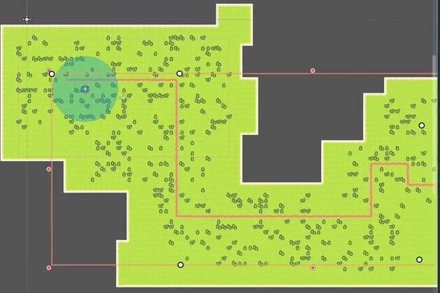 Godot 2D viewport with the painted path on the island and the Path2D curve following it.