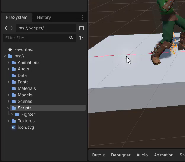 How to Build a Godot Input Buffer for a Fighting Game 23 Godot editor FileSystem panel showing the Scripts directory where a new Inputs folder is being created.