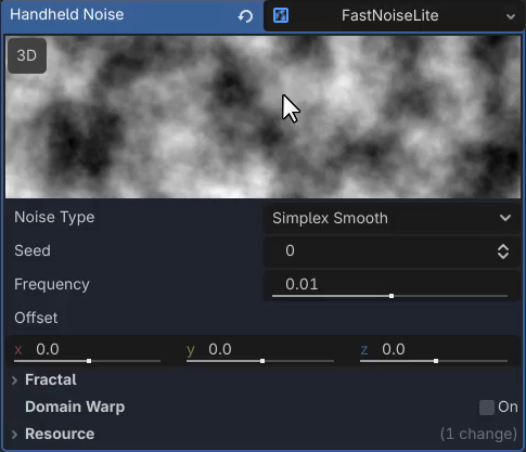 How to Build a Godot Cinematic Camera for 3D Cutscenes 6 Inspector preview of a FastNoiseLite resource showing a grayscale noise texture used to drive the handheld camera shake.