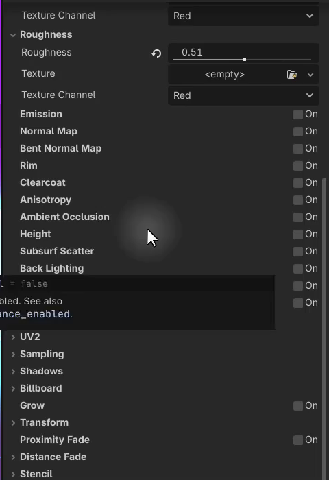 How to Use Godot Materials and Set Up 3D Environments 12 Godot Inspector showing advanced material sections such as Rim, Clearcoat, Anisotropy, and Subsurface Scattering.