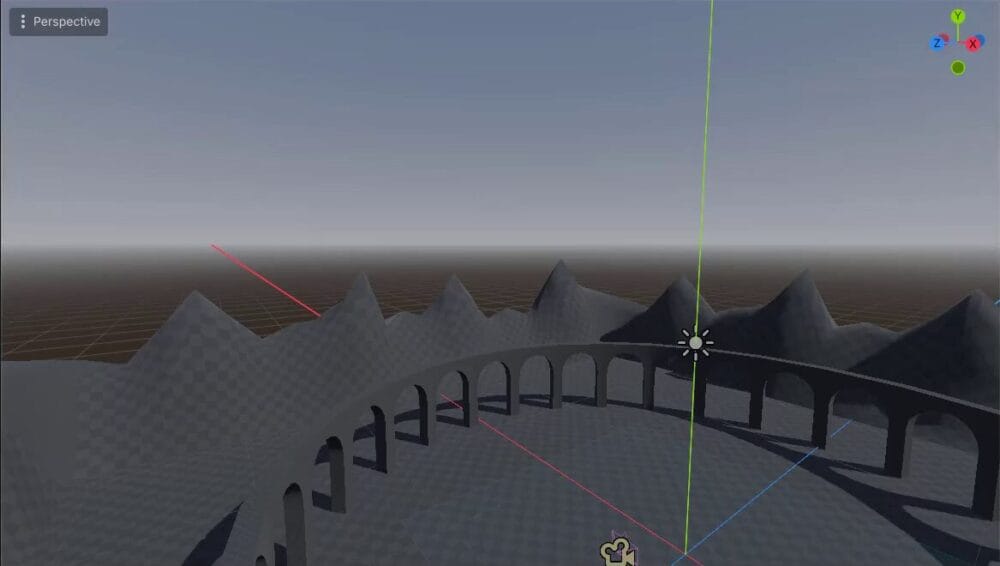 How to Use Godot Materials and Set Up 3D Environments 21 The Godot viewport showing the procedural skybox, a blue sky fading to a brown tone at the horizon.
