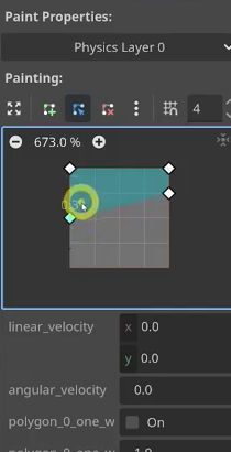A collision polygon being drawn on a wall tile in the zoomed TileSet Paint view.