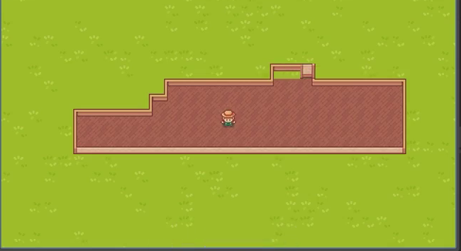 Running Godot game with the build overlay active, showing the house floor being removed from the tile map.
