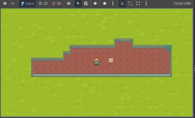 Running game with visible debug collision outlines around the furniture objects and none on the carpet.