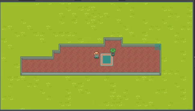 Running game with the player standing on a carpet alongside other placed objects.